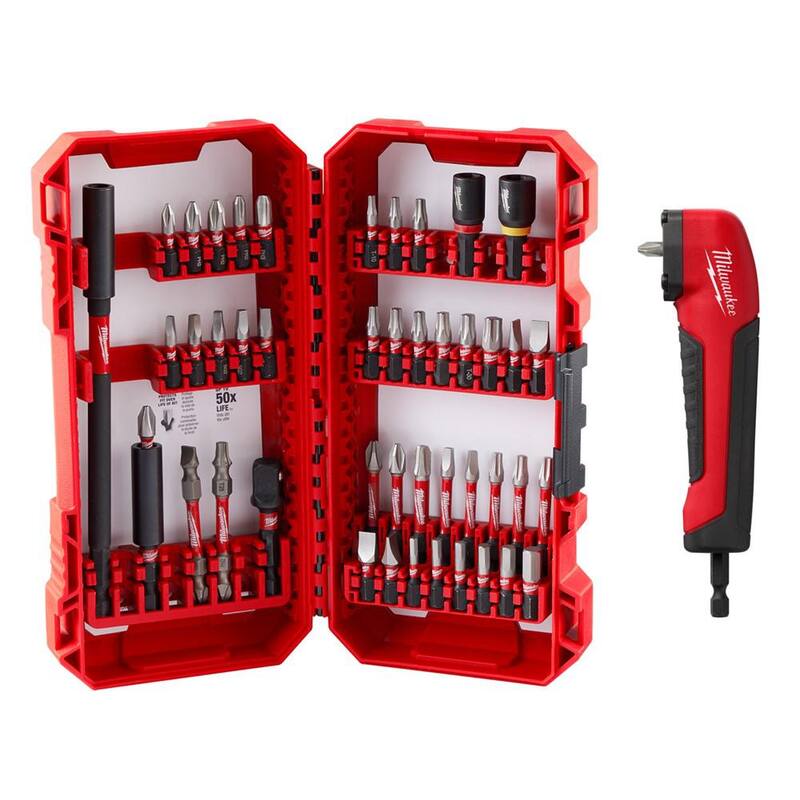 Set de puntas de desarmador de acero de aleación Milwaukee SHOCKWAVE Impact Duty (45 piezas) con adaptador de taladro angular derecho SHOCKWAVE - 48-32-4023-48-32-2390.