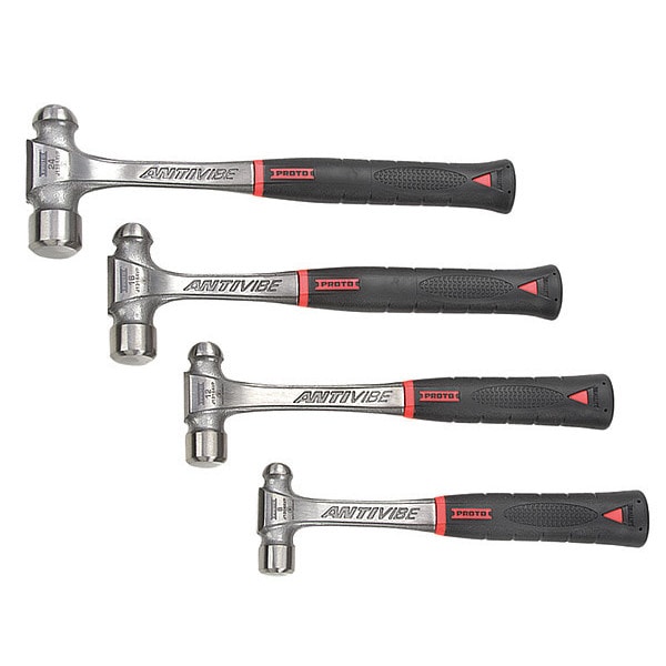 Proto Anti-Vibe 4-Piece Ball Pein Hammer Set, 8-24 oz. Head Weight, Slip Resistant Grip - J1304AVPS