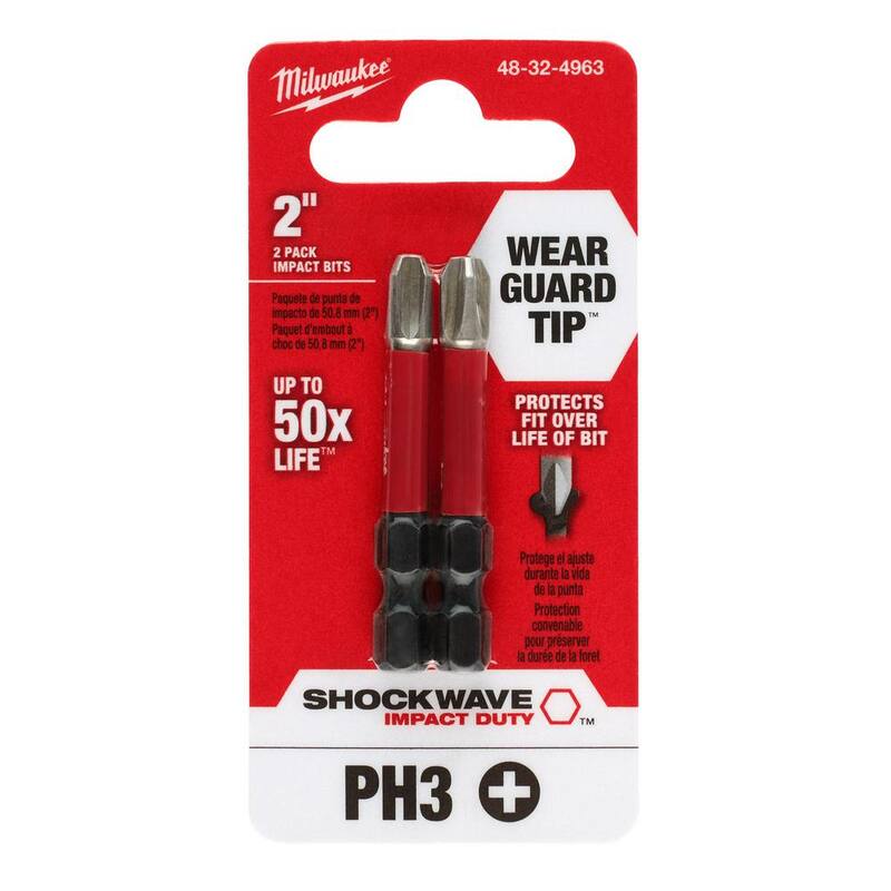 Milwaukee SHOCKWAVE Impact Duty 2 pulgadas Destornillador de puntas de acero aleado Phillips #3 (paquete de 2) - 48-32-4963