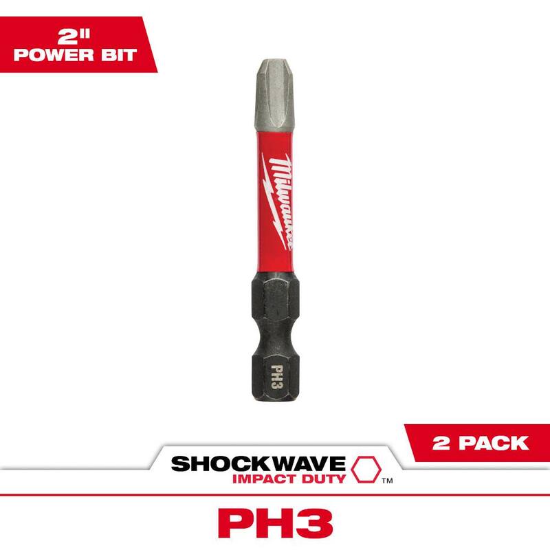 Milwaukee SHOCKWAVE Impact Duty 2 pulgadas Destornillador de puntas de acero aleado Phillips #3 (paquete de 2) - 48-32-4963