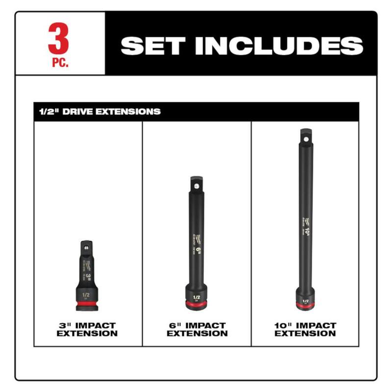Juego de extensiones de vaso de impacto Milwaukee SHOCKWAVE de 1/2 pulgadas (3 piezas) - 49-66-6715