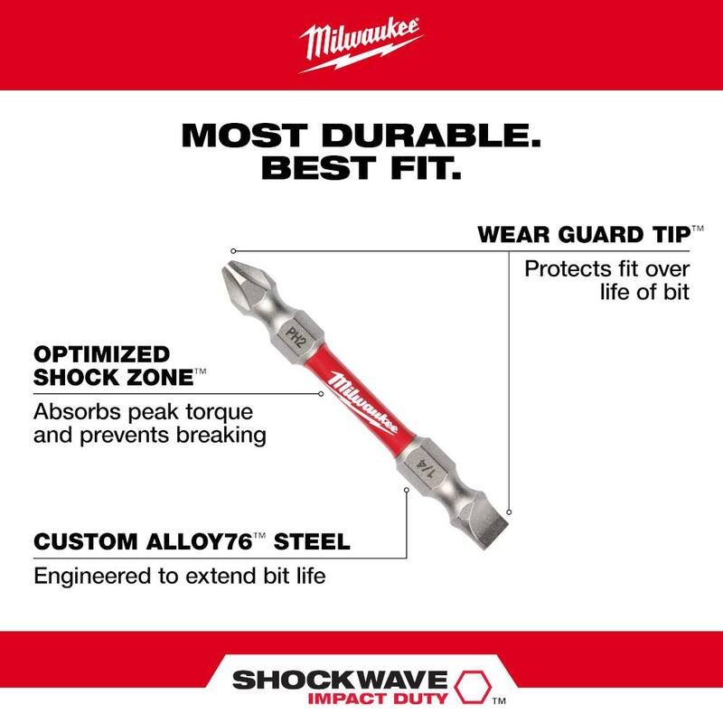 Puntas dobles de acero de aleación Milwaukee SHOCKWAVE Impact Duty PH2/SQ2/T25 (juego de 3 piezas) - 48-32-4319