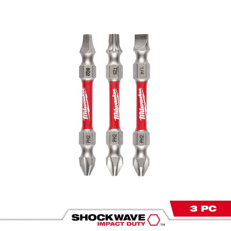 Puntas dobles de acero de aleación Milwaukee SHOCKWAVE Impact Duty PH2/SQ2/T25 (juego de 3 piezas) - 48-32-4319