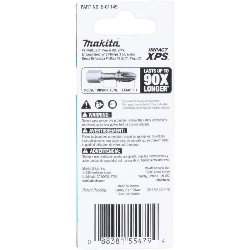 Makita IMPACT XPS #2 Phillips 3 in. Power Bit (Paquete de 2) - E-01149