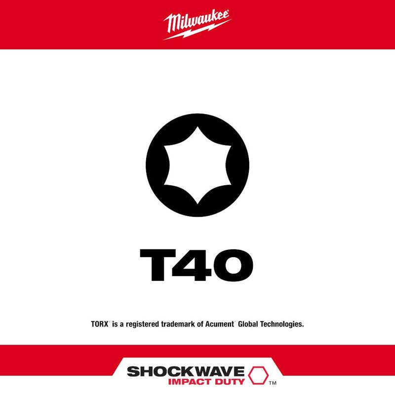 Milwaukee SHOCKWAVE Impact Duty 2 pulgadas Punta de Destornillador de Acero Aleado T40 Torx (paquete de 1) - 48-32-4488
