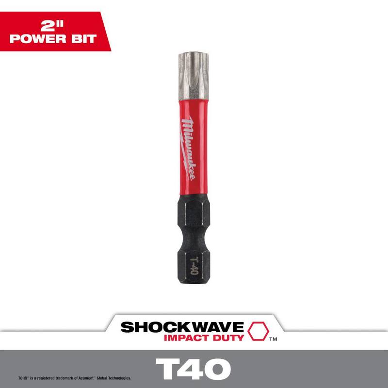 Milwaukee SHOCKWAVE Impact Duty 2 pulgadas Punta de Destornillador de Acero Aleado T40 Torx (paquete de 1) - 48-32-4488