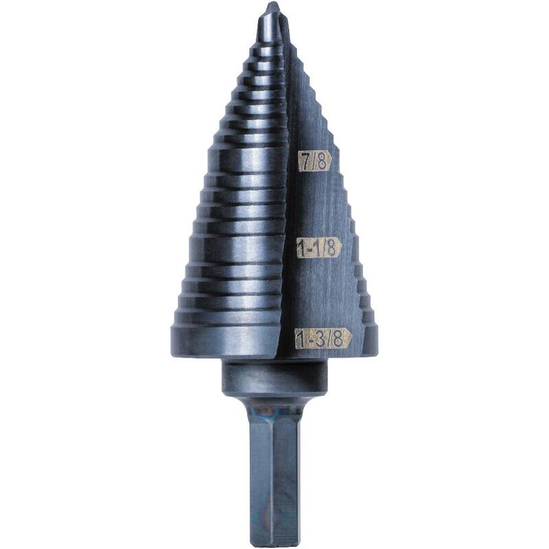 Broca de paso de 3 pasos Klein Tools, de doble flauta, de 7/8 pulgadas a 1-3/8 pulgadas - KTSB15