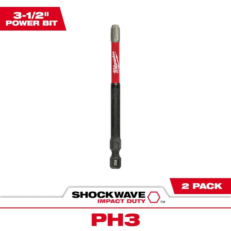Milwaukee SHOCKWAVE Impact Duty 3-1/2 pulgadas Phillips #3 Punta de destornillador de acero de aleación (paquete de 2) - 48-32-4664