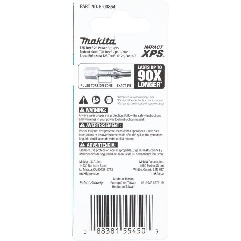 Makita IMPACT XPS T25 Torx 2 pulgadas Power Bit (paquete de 3) - E-00854