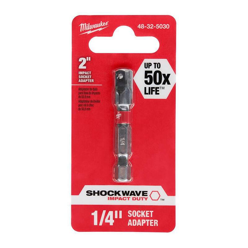 Adaptador de enchufe cuadrado de acero aleado de 1/4 de pulgada x 1/4 de pulgada de Milwaukee SHOCKWAVE Impact Duty - 48-32-5030.