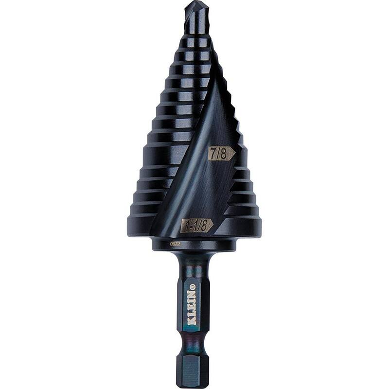Broca escalonada Klein Tools, liberación rápida, espiral de flauta, 1-1/8 in. - QRST11