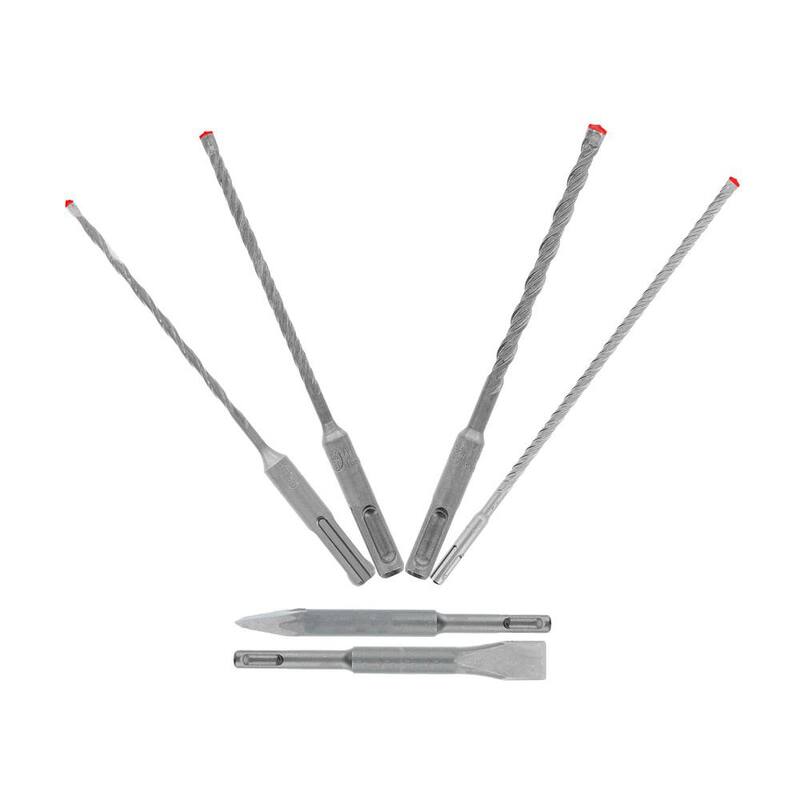 Juego de taladro de martillo DIABLO de 6 piezas SDS-Plus Rebar Demon con cabeza de carburo completo de 4 cortes y juego de cinceles - DMAPL9930-S6