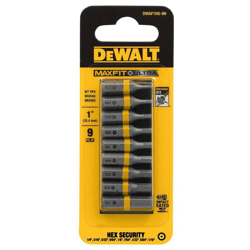 Juego de puntas de destornillador de acero de seguridad hexagonal DEWALT MAXFIT ULTRA de 1 pulgada (9 piezas) - DWAF1HS-9H