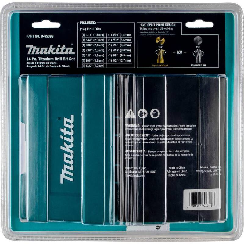 Juego de 14 piezas de brocas de titanio dorado para taladro de 1/4 de pulgada con mango hexagonal - B-65399 de Makita