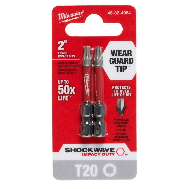 Milwaukee SHOCKWAVE Impact Duty 2 pulgadas T20 Torx Puntas de destornillador de acero aleado (paquete de 2) - 48-32-4984