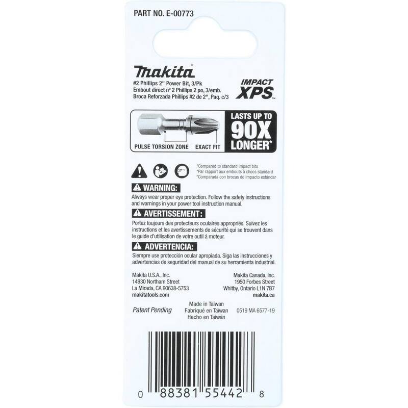 Makita Impact XPS #2 Phillips 2 in. Power Bit (paquete de 3) - E-00773