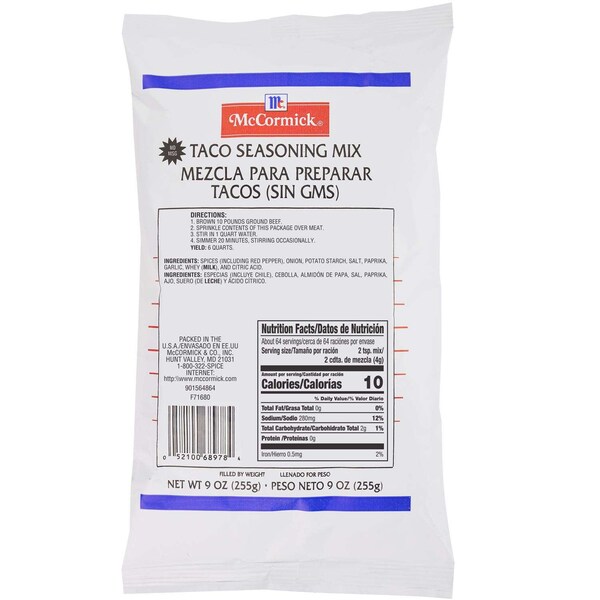 Mccormick McCormick No MSG Added Taco Seasoning Pouch 9 oz., PK6 - F7168004