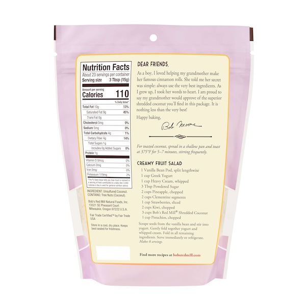 Bobs Red Mill Natural Foods Bob's Red Mill Shredded Coconut 12 oz. Bag, PK4 - 1135S124