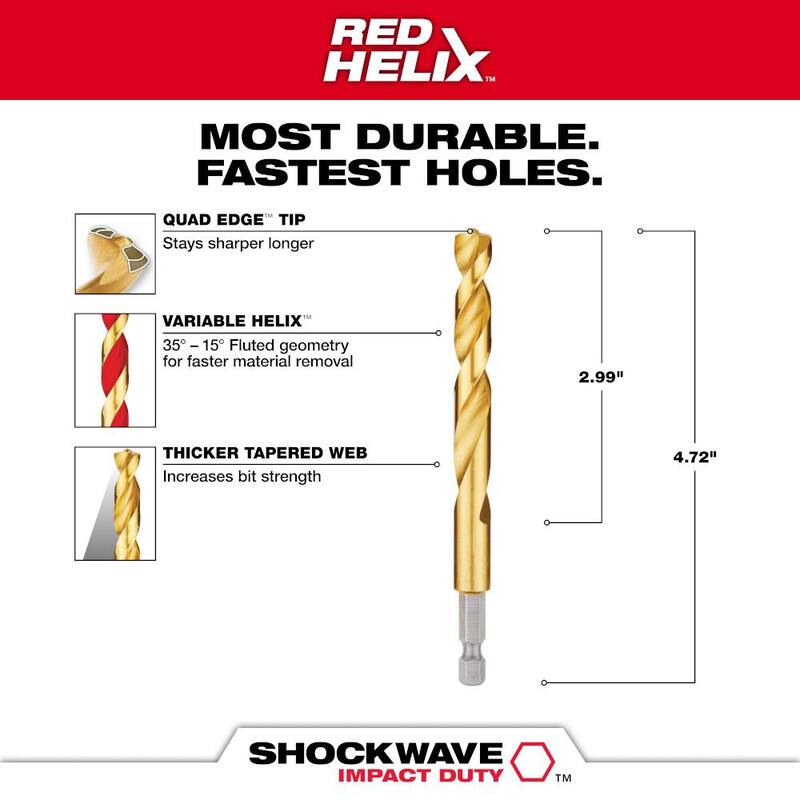Broca de Titanio Milwaukee Shockwave de 25/64 pulg. - 48-89-4622