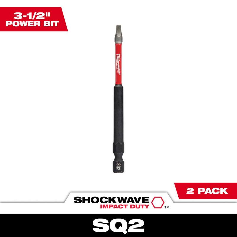 Punta de desarmador de aleación de acero cuadrada de 3-1/2 pulgadas Milwaukee SHOCKWAVE Impact Duty #2 (paquete de 2) - 48-32-4672