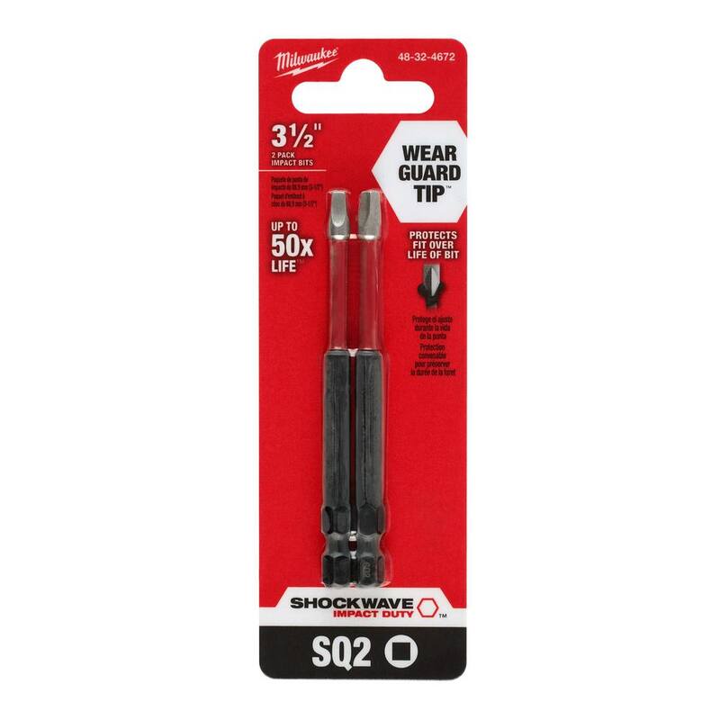 Punta de desarmador de aleación de acero cuadrada de 3-1/2 pulgadas Milwaukee SHOCKWAVE Impact Duty #2 (paquete de 2) - 48-32-4672