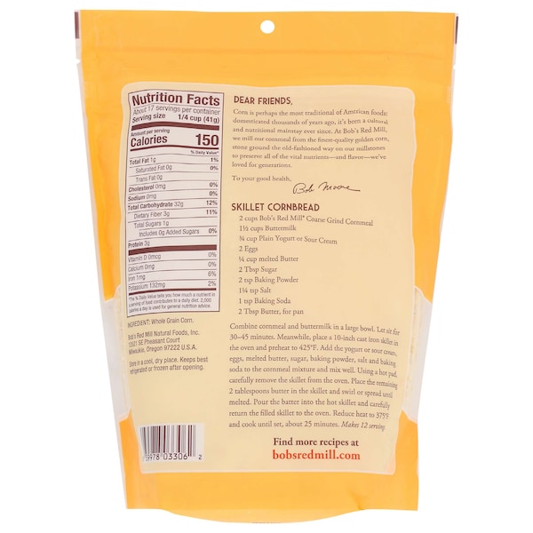 Bobs Red Mill Natural Foods Bob's Red Mill Coarse Grind Cornmeal 24 oz. Pouches, PK4 - 1150S244