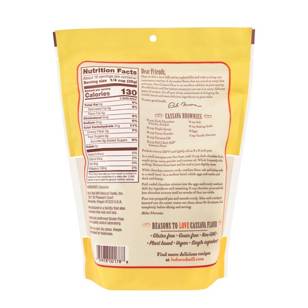 Bobs Red Mill Natural Foods Bob's Red Mill Gluten Free Cassava Flour 20 oz. Bag, PK4 - 1953S204
