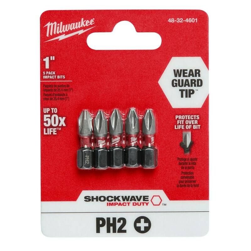 Milwaukee SHOCKWAVE Impact Duty 1 in. Phillips #2 Alloy Steel Insert Bit (paquete de 5) - 48-32-4601