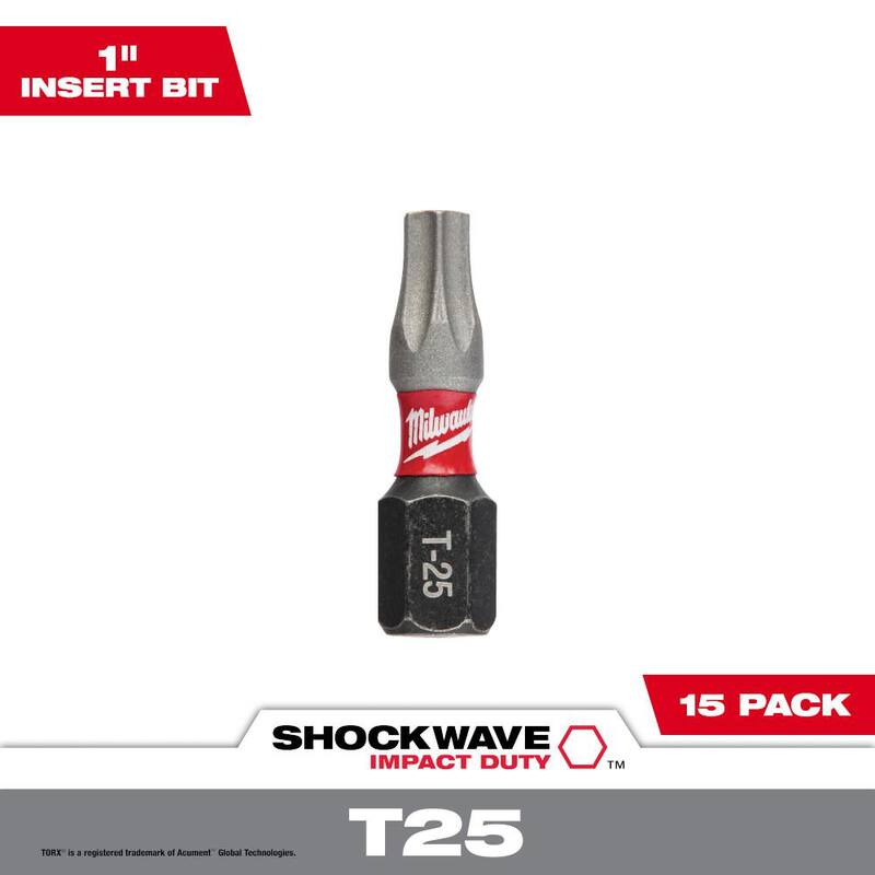 Milwaukee SHOCKWAVE Impact Duty 1 in. T25 Torx Alloy Steel Insert Bit (paquete de 15) - 48-32-5014