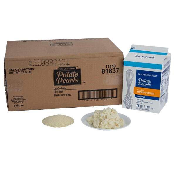 Baf Potato Pearls Potato Pearls Low Sodium Extra Rich Mashed Potatoes 3.55lbs, PK6 - 81837