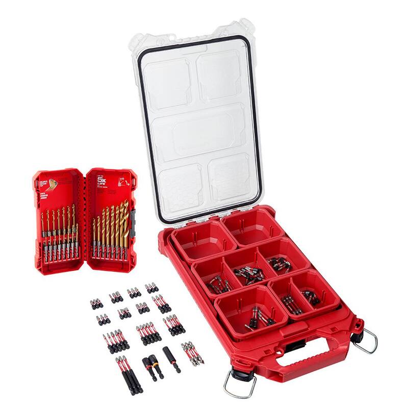Milwaukee SHOCKWAVE Impact Duty Alloy Steel Juego de puntas de destornillador con estuche PACKOUT con Juego de brocas de titanio (123 piezas) - 48-32-4082-48-89-4631