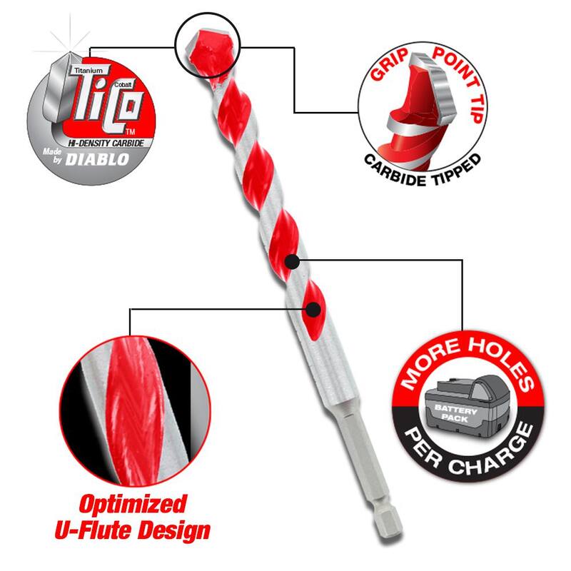 DIABLO 3/8 in. x 4 in. x 6 in. SPEEDemon Broca de martillo con punta de carburo de granito rojo - DMARG1120