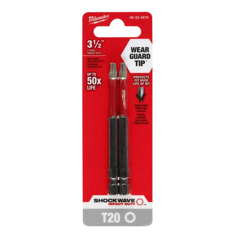 Milwaukee SHOCKWAVE Impact Duty 3-1/2 in. T20 Torx de acero de aleación punta de destornillador (paquete de 2) - 48-32-4678