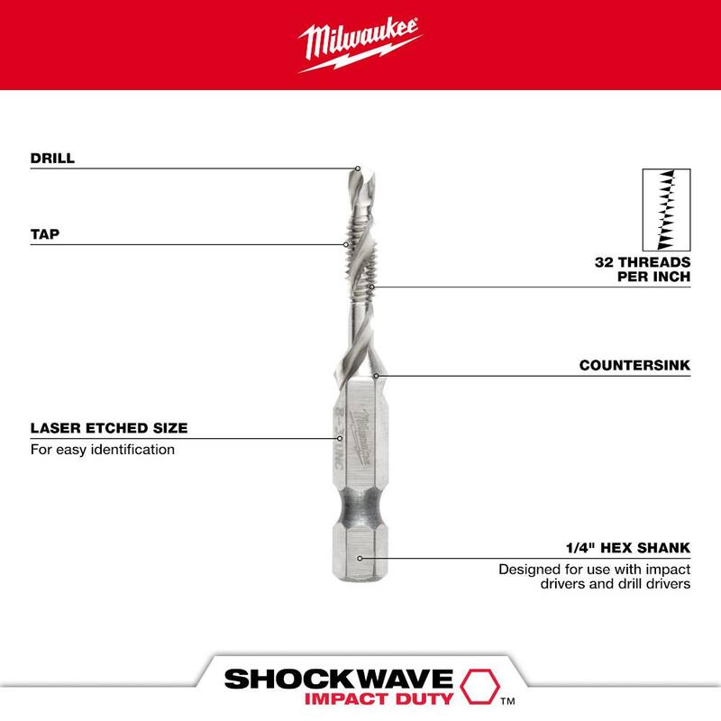Milwaukee SHOCKWAVE 8-32 UNC Broca de Roscado de Acero de Impacto Clasificado - 48-89-4870