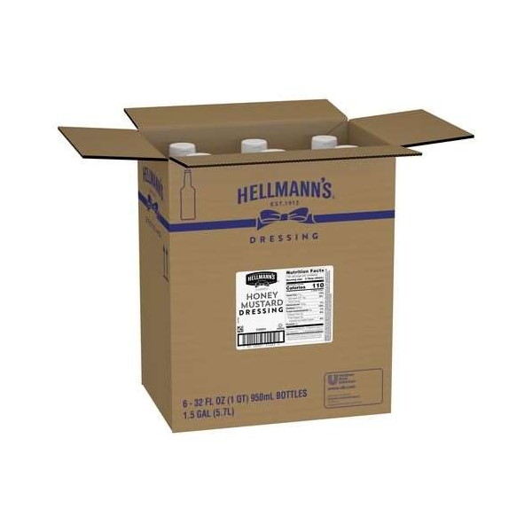 Hellmanns Honey Mustard Salad Dressing Salad Bar Bottles 32 fl. oz., PK6 - 84120330