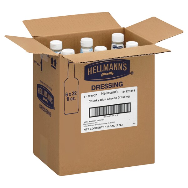 Hellmanns Blue Cheese Salad Dressing Salad Bar Bottles 32 fl. oz., PK6 - 84120314