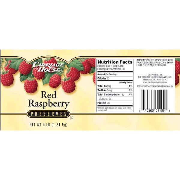 Carriage House Carriage House Red Raspberry Preserves 4lbs, PK6 - 48T135T4223
