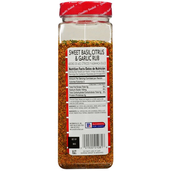 Lawrys Lawry's Sweet Basil Citrus Garlic Rub 23 oz., PK6 - 900398924