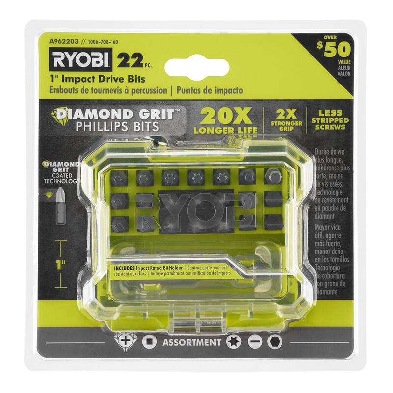 Puntas de Impacto con Grano de Diamante de 1 pulgada de RYOBI (22 piezas) - A962203