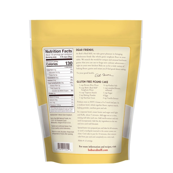 Sunchips Bob's Red Mill Sorghum Flour 22 oz. Resealable Pouches, PK4 - 2530S224