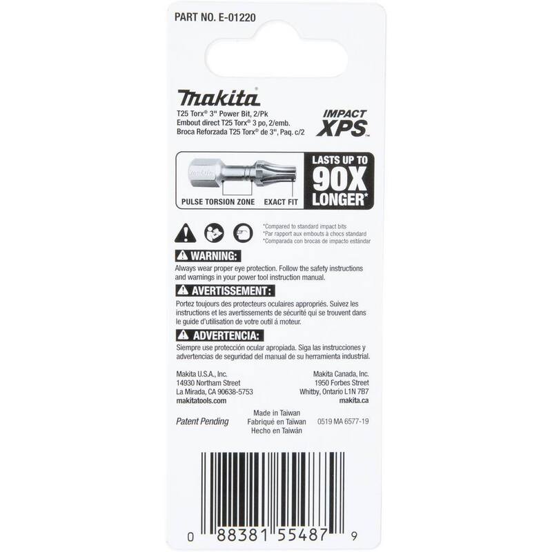 Makita IMPACT XPS T25 Torx 3 in. Power Bit (Paquete de 2) - E-01220
