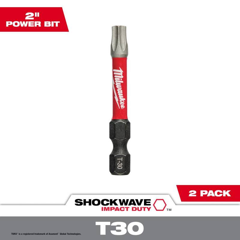 Punta de destornillador de acero de aleación T30 de 2 pulgadas Milwaukee SHOCKWAVE Impact Duty (paquete de 2) - 48-32-4914