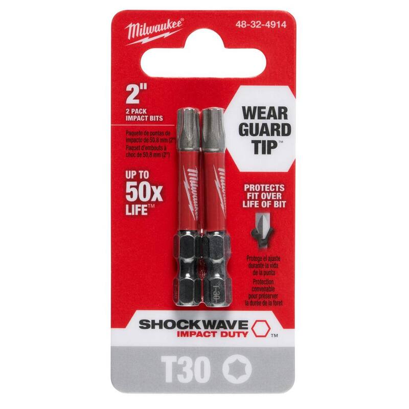 Punta de destornillador de acero de aleación T30 de 2 pulgadas Milwaukee SHOCKWAVE Impact Duty (paquete de 2) - 48-32-4914