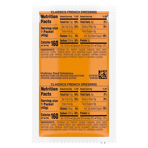 Hellmanns French Salad Dressing 1.5 oz. Portion Control Sachets, PK102 - 84119891