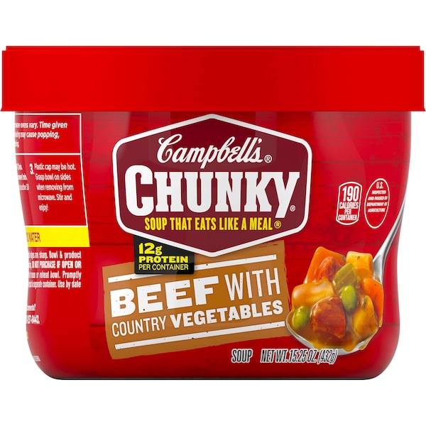 Campbells Chunky Beef With Vegetable Microwaveable Soup 15.25 oz., PK8 - 000014878