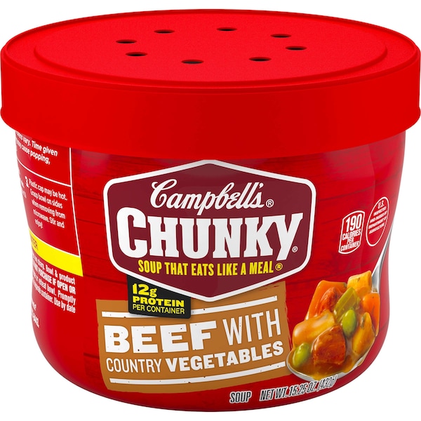 Campbells Chunky Beef With Vegetable Microwaveable Soup 15.25 oz., PK8 - 000014878