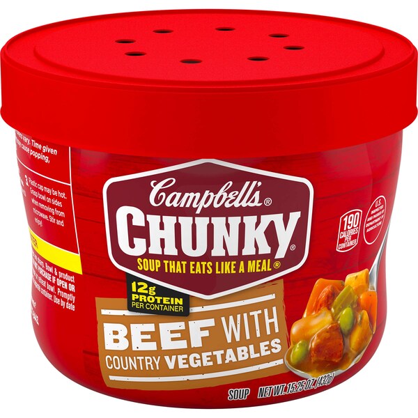 Campbells Chunky Beef With Vegetable Microwaveable Soup 15.25 oz., PK8 - 000014878