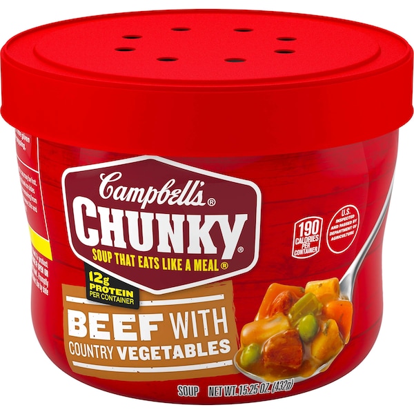 Campbells Chunky Beef With Vegetable Microwaveable Soup 15.25 oz., PK8 - 000014878