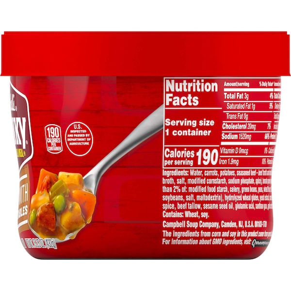 Campbells Chunky Beef With Vegetable Microwaveable Soup 15.25 oz., PK8 - 000014878