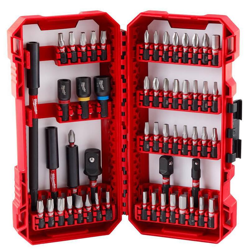 Set de puntas de destornillador de acero de aleación Milwaukee SHOCKWAVE Impact-Duty con adaptador de zócalo de vástago hexagonal de 1/4 pulgadas (58 piezas) - 48-32-4096-48-32-5033